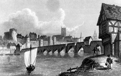 Schloss und Stadt Limerick, graviert von E. Finden, 1829 von William Westall